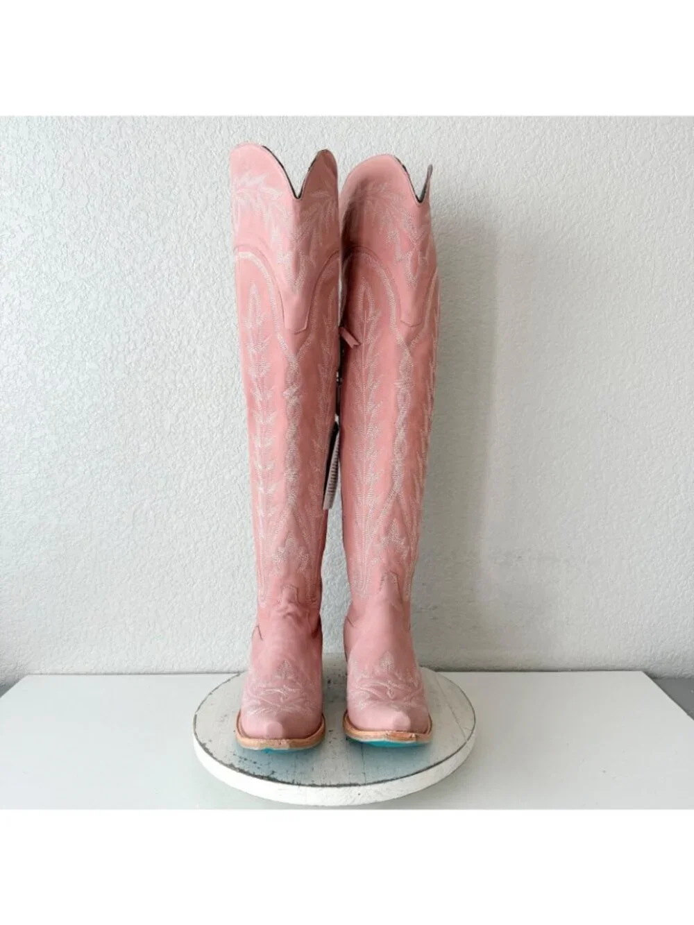 Lane LEXINGTON Over the Knee Cowboy Boots Pink Western Cowgirl Tall Snip Toe 7